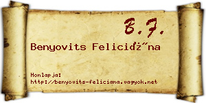Benyovits Feliciána névjegykártya